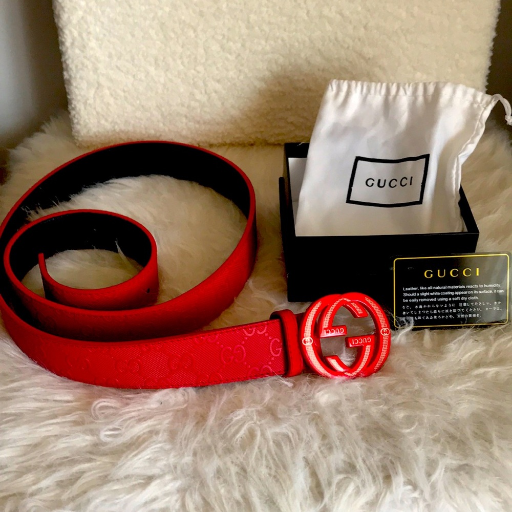 Gucci Red Belt with Signature Buckle